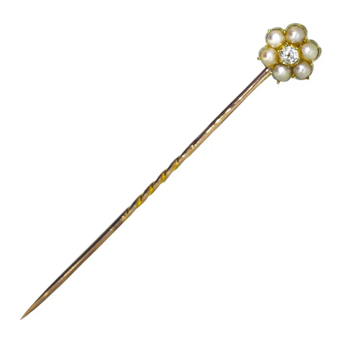 Pearl & Diamond Stick Pin