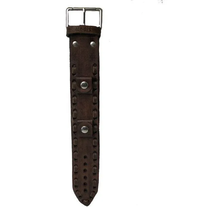 Perforated Dash Dark Brown Leather Cuff