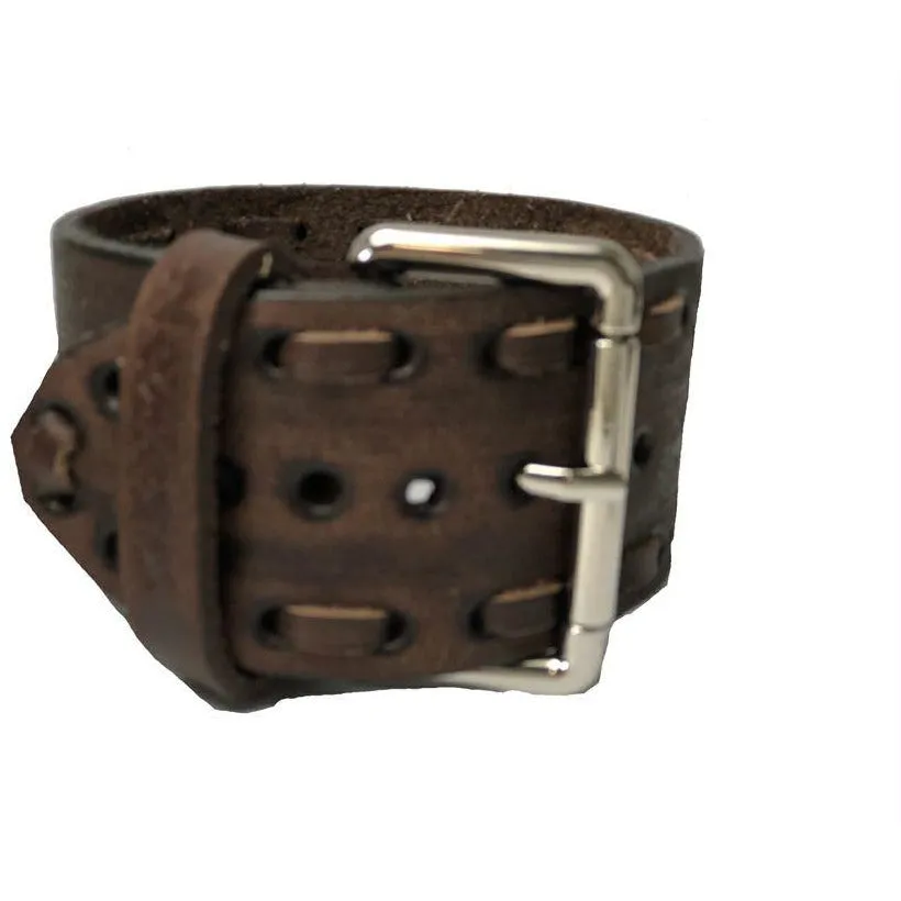 Perforated Dash Dark Brown Leather Cuff