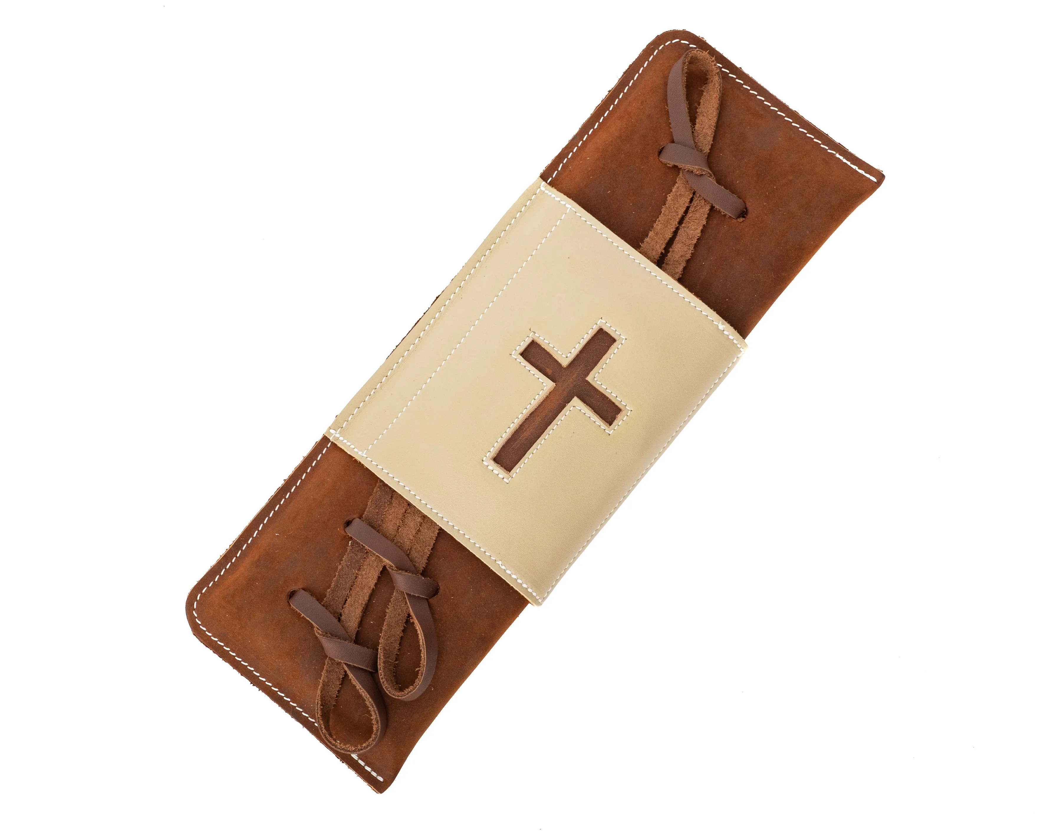 Pro Leather Covered Bull Rope Pad with Cross Inlay - Brown & Tan