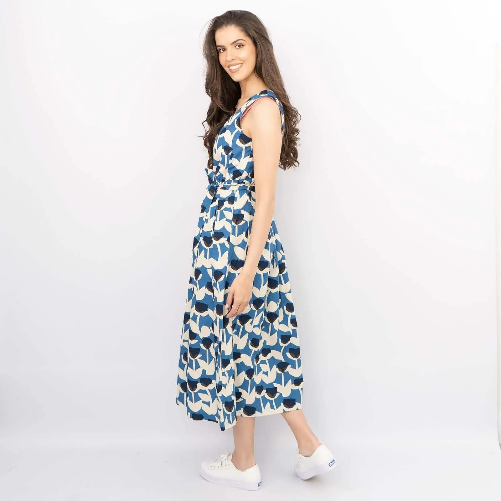 Seasalt Belle Blue Tulip Print Sleeveless Flare Midi Dresses