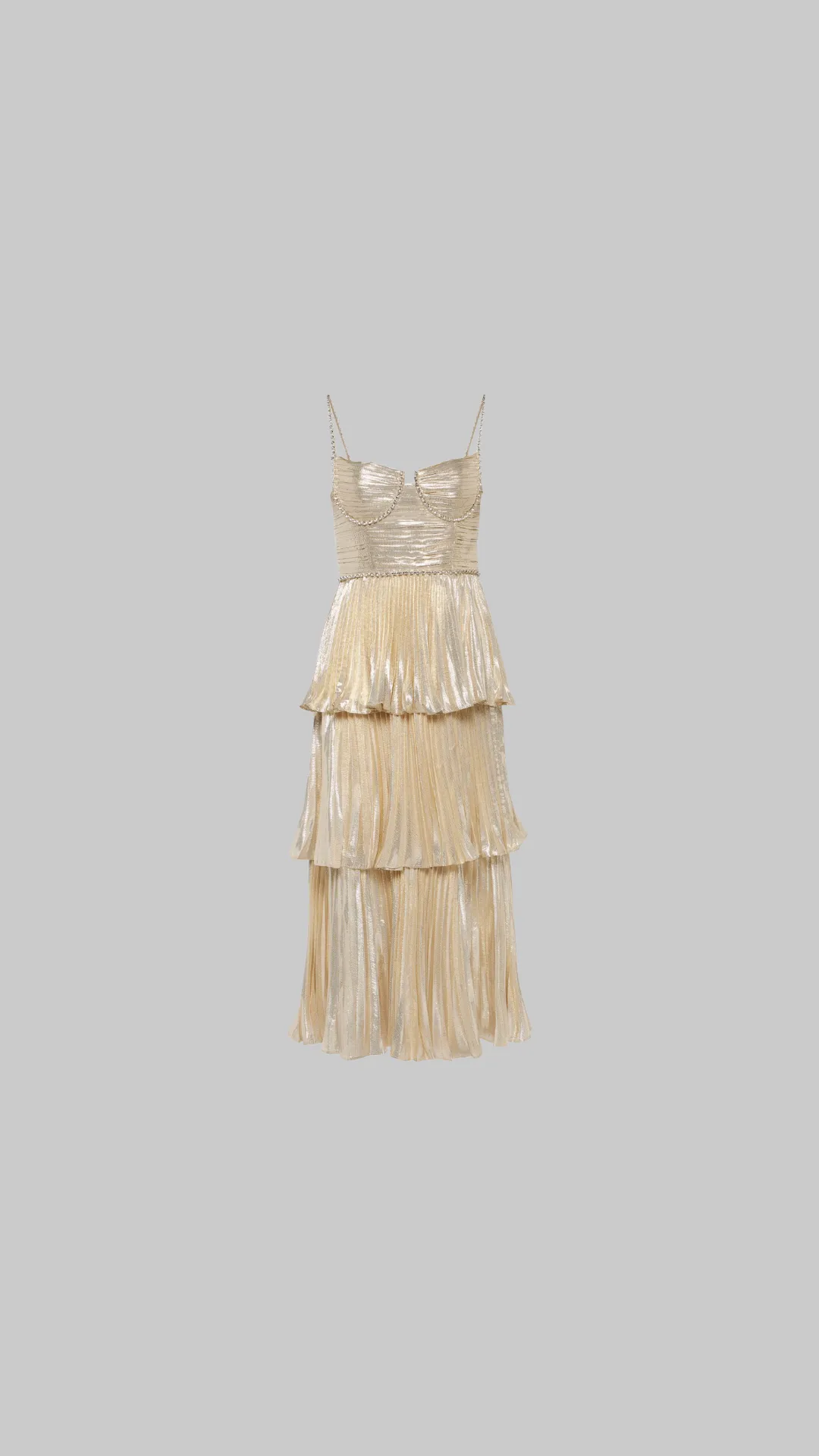 Self-Portrait Gold Metallic Tiered Midi Dress