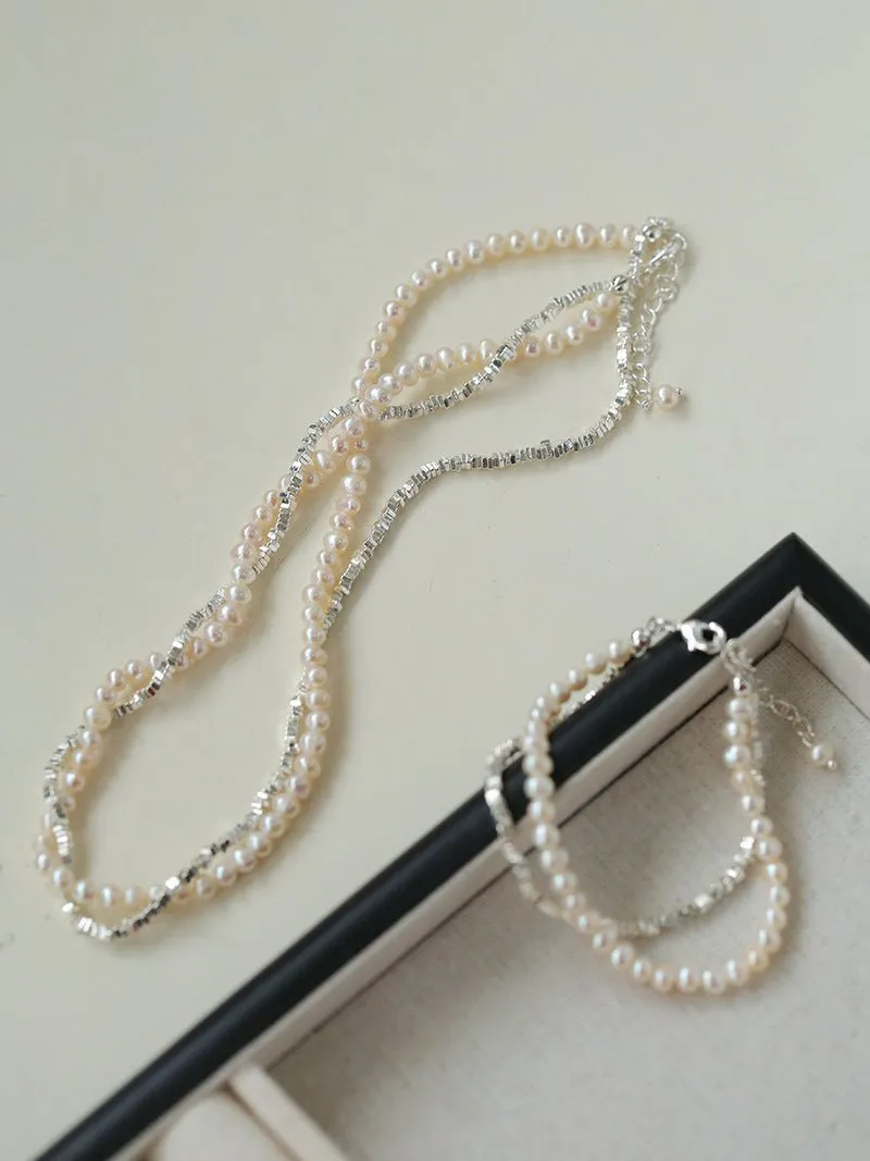 Silver Shards Double-Layer Pearl Necklace