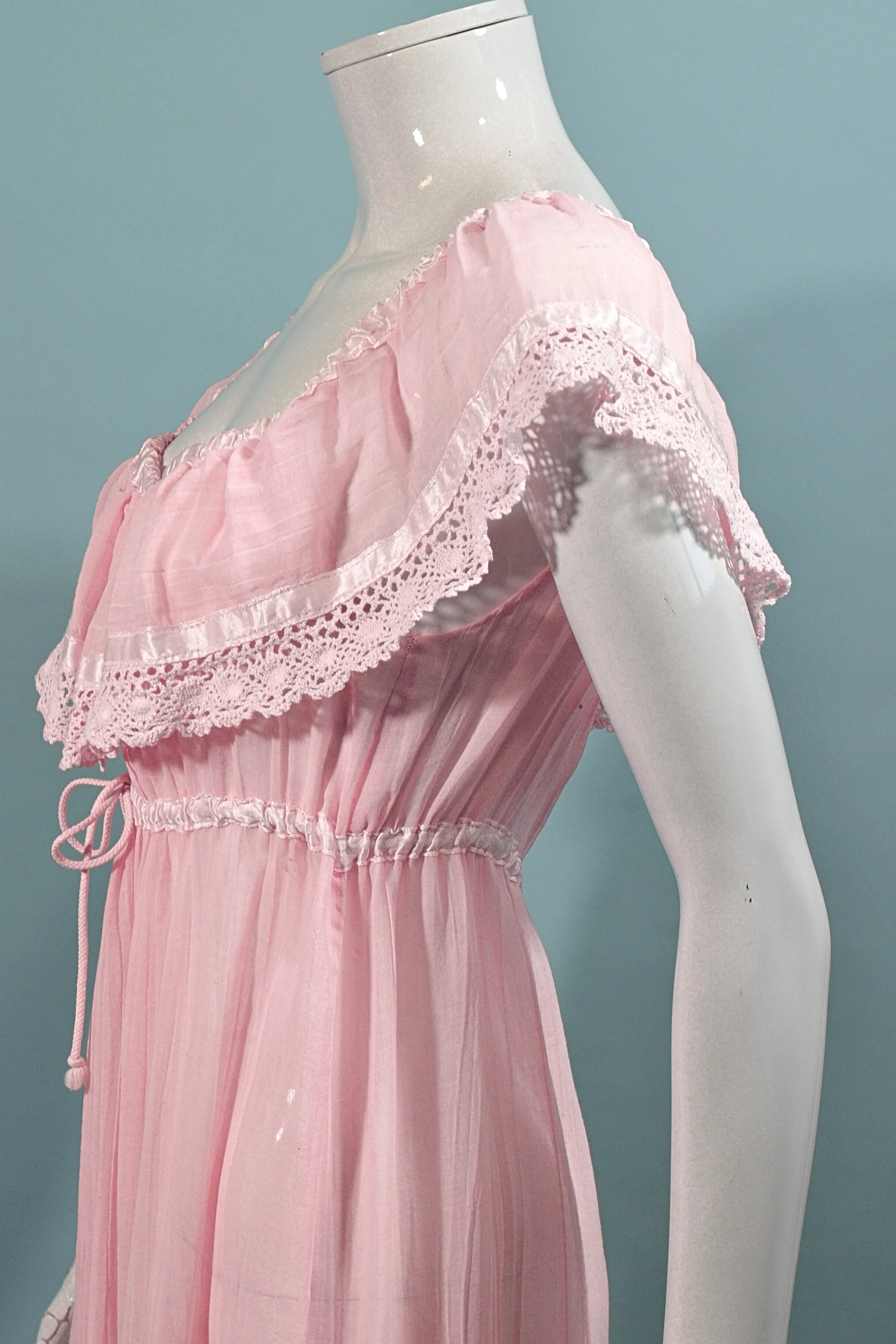 SOLD Young Edwardian Pink Ruffle Peasant Dress S/M