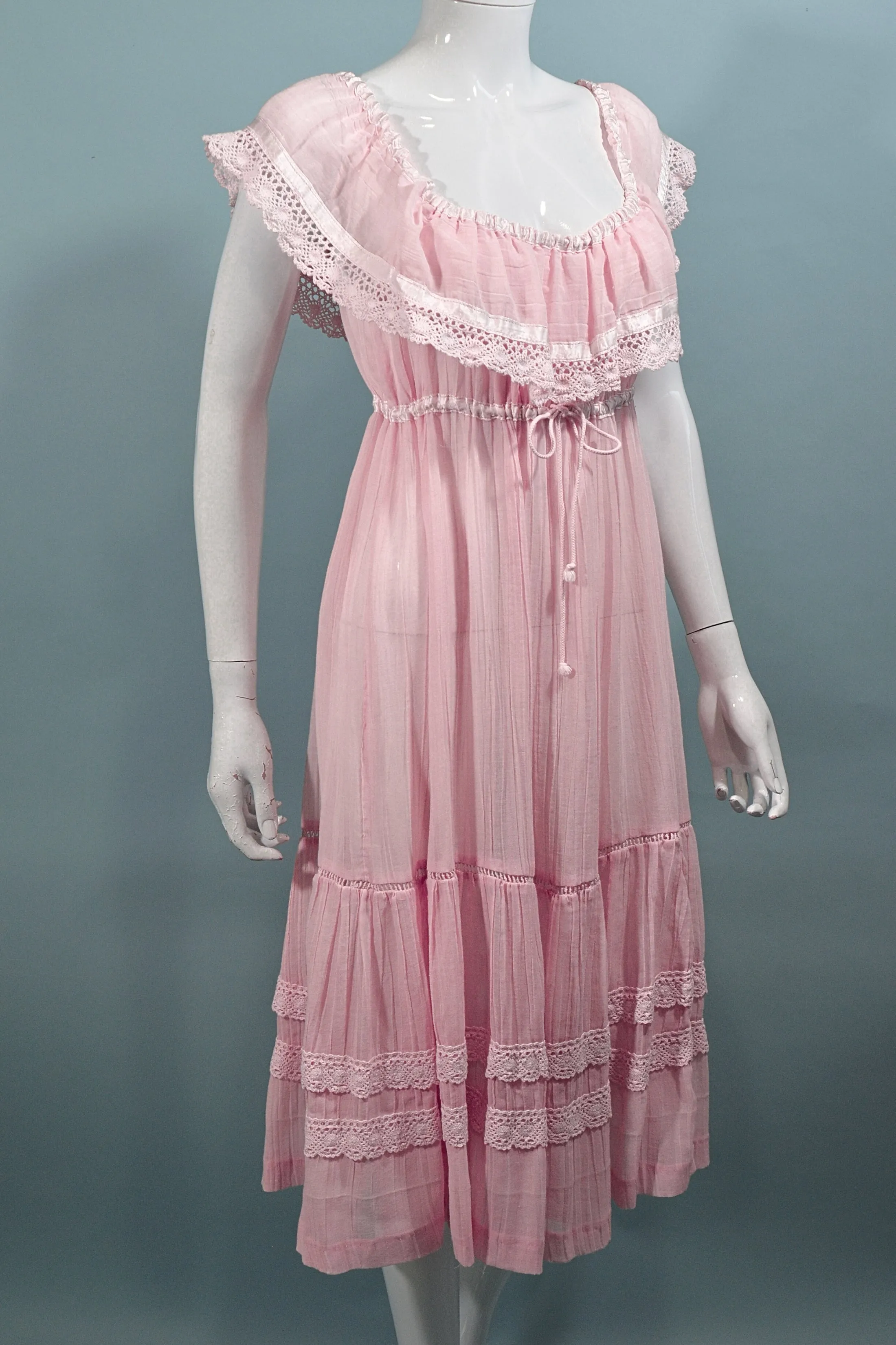 SOLD Young Edwardian Pink Ruffle Peasant Dress S/M