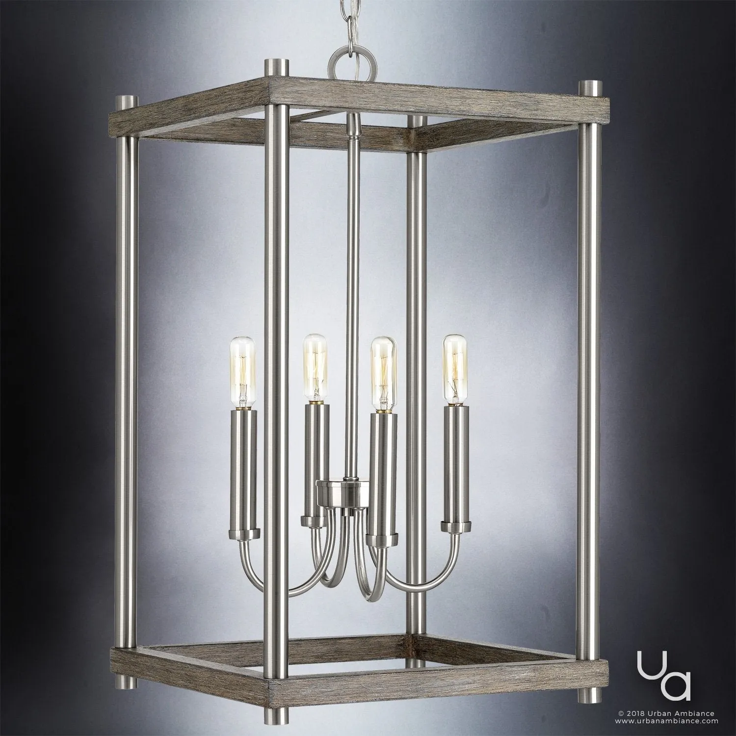 UHP2383 Modern Farmhouse Narrow Chandelier, 25"H x 14"W, Brushed Nickel Finish, Leeds Collection