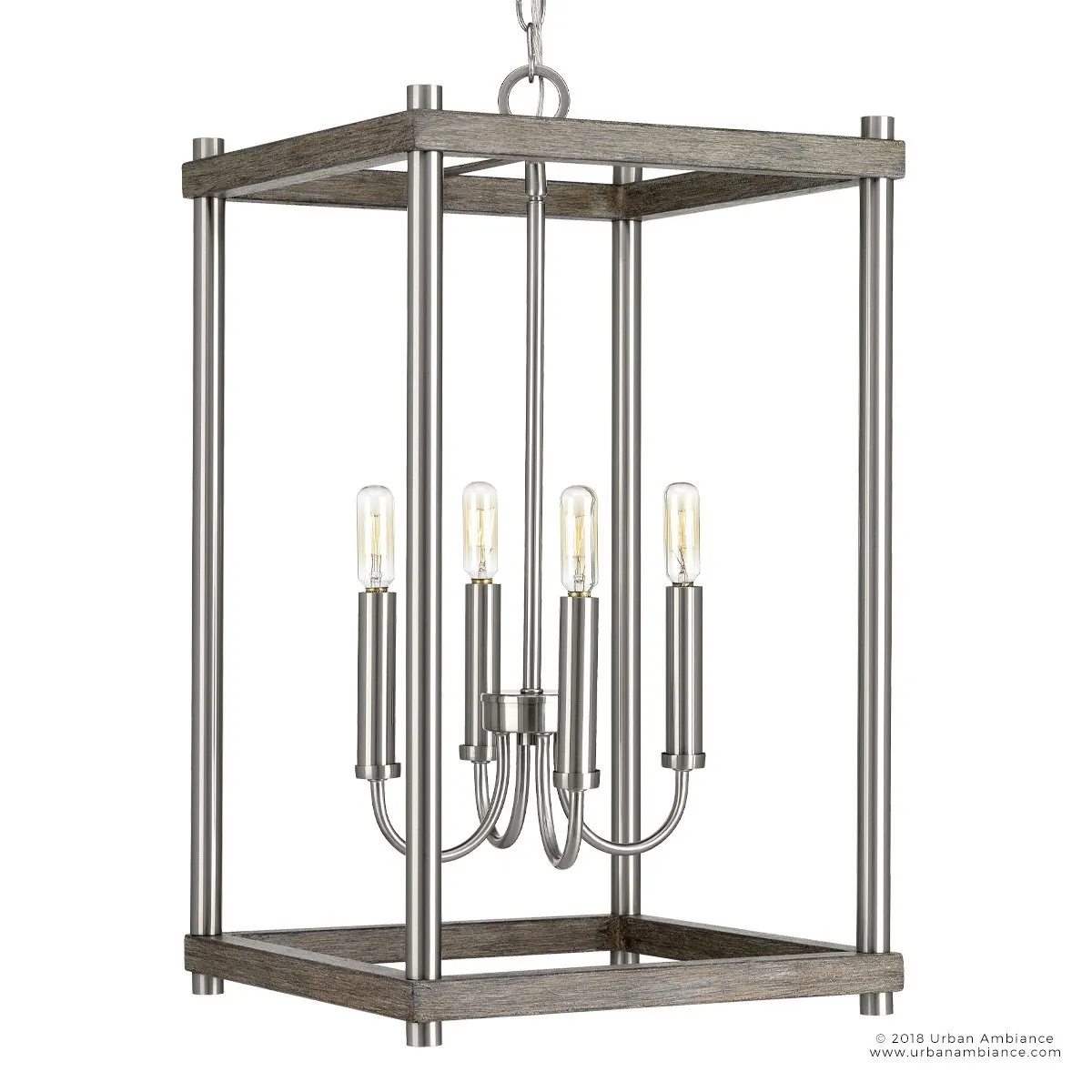 UHP2383 Modern Farmhouse Narrow Chandelier, 25"H x 14"W, Brushed Nickel Finish, Leeds Collection