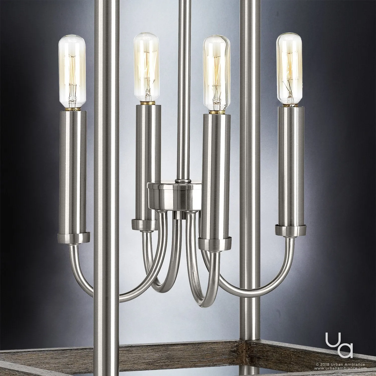 UHP2383 Modern Farmhouse Narrow Chandelier, 25"H x 14"W, Brushed Nickel Finish, Leeds Collection