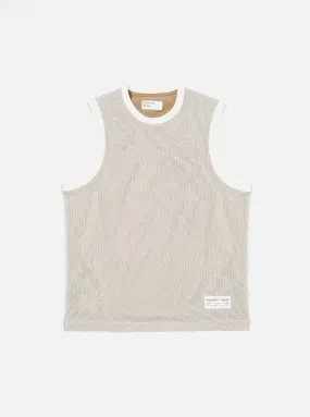 Universal Works Basketball Vest in White/Sand Mesh/Single Jersey