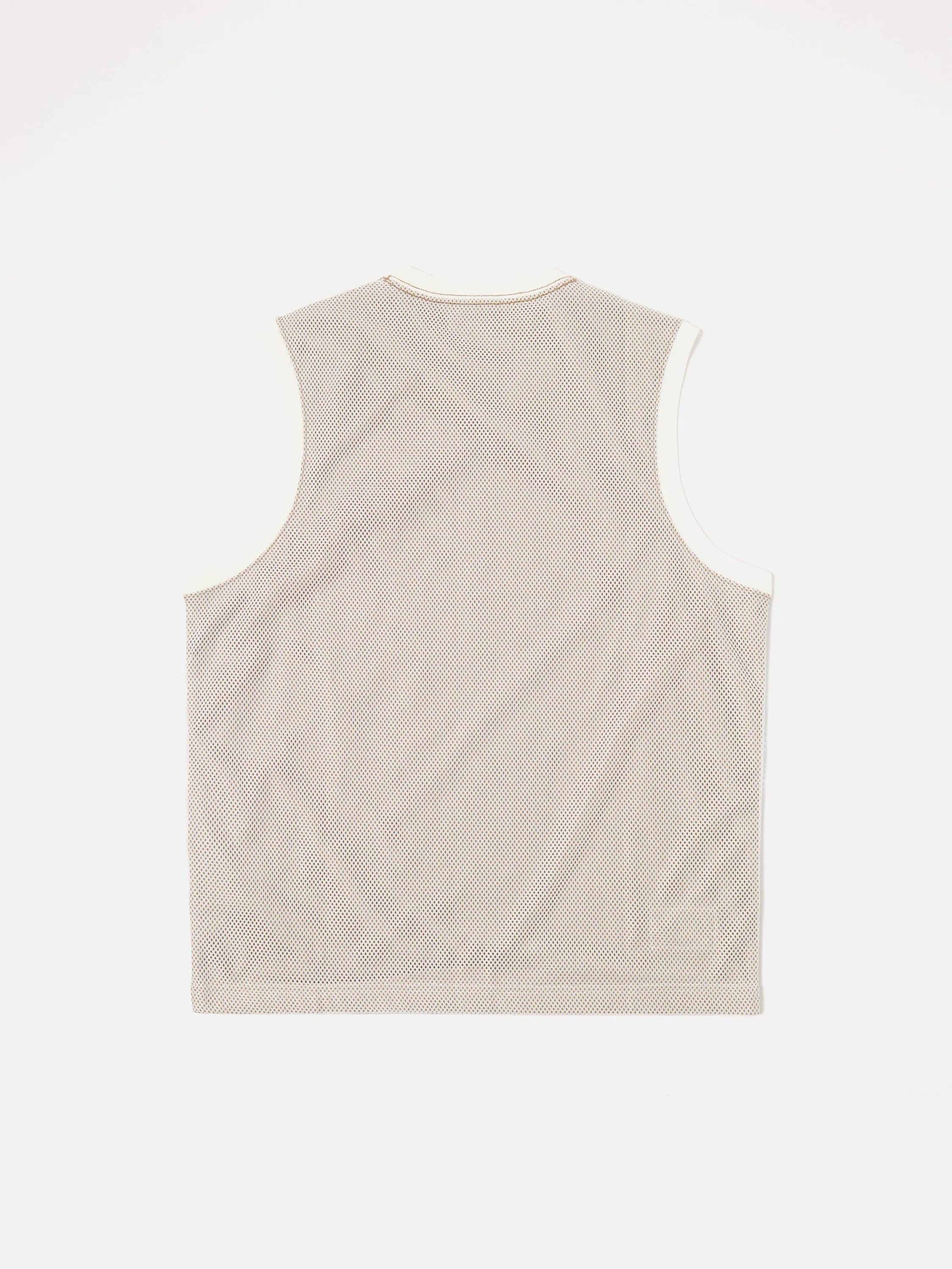 Universal Works Basketball Vest in White/Sand Mesh/Single Jersey